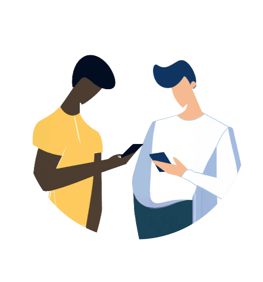 Two individuals looking at their phones